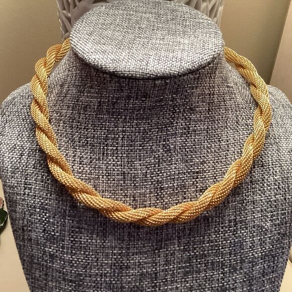 Goldtone Woven Mesh Choker Style Necklace - Picture 3 of 8